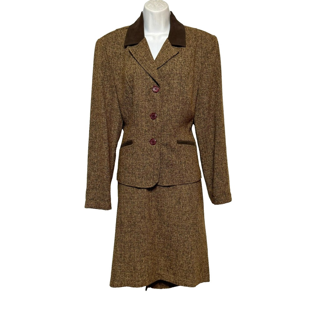 Vtg Old Money 2 Piece Tweed Skirt Suit Womens‎ Size 12 Power Timeless Style